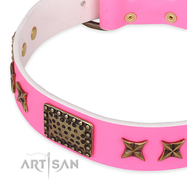 Genuine leather collar with strong traditional buckle for your lovely doggie