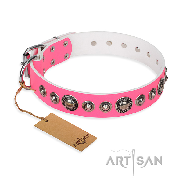 Leather dog collar made of reliable material with reliable buckle