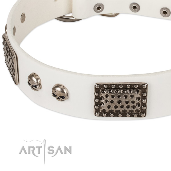Strong D-ring on full grain leather dog collar for your pet