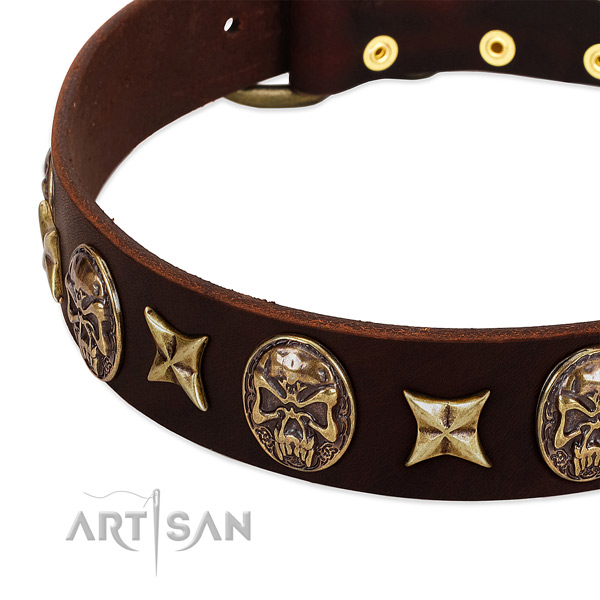 Rust resistant D-ring on full grain genuine leather dog collar for your canine