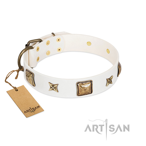 Easy to adjust full grain leather dog collar for easy wearing