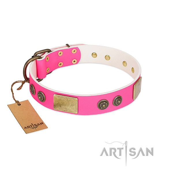 Easy wearing genuine leather dog collar for easy wearing