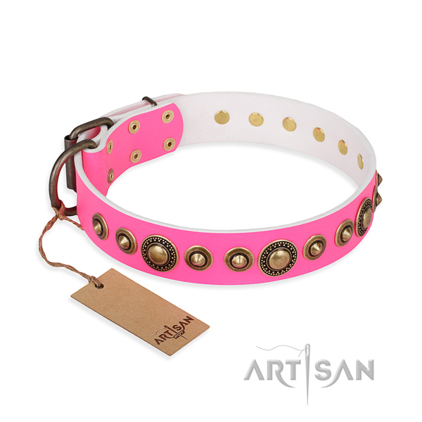 Strong full grain natural leather collar crafted for your dog