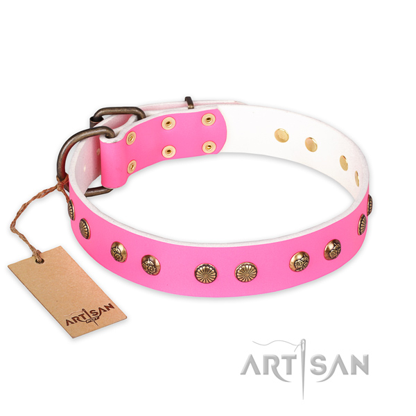 Perfect fit full grain genuine leather dog collar with rust resistant traditional buckle