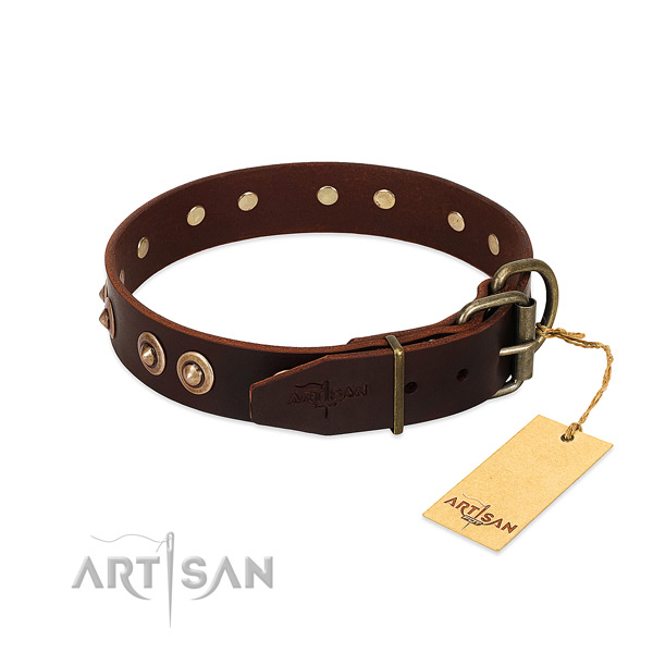 Durable hardware on full grain natural leather dog collar for your canine