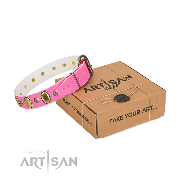 Handmade natural leather dog collar with reliable hardware