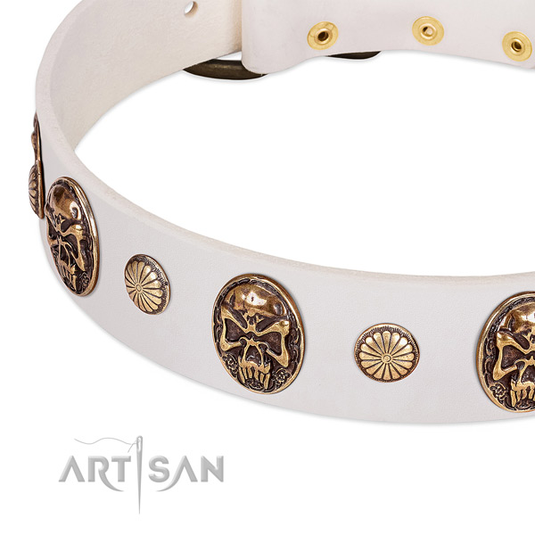 Rust-proof hardware on full grain genuine leather dog collar for your doggie
