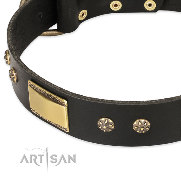 Strong traditional buckle on full grain genuine leather dog collar for your doggie
