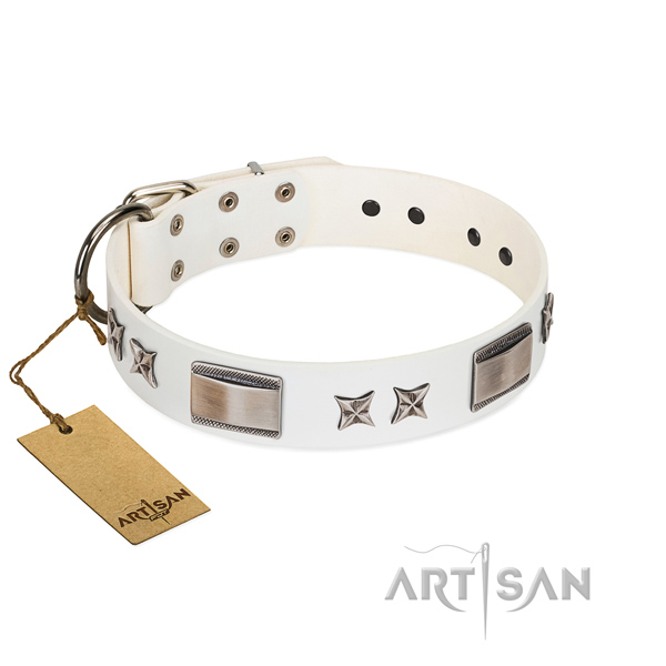 Adjustable dog collar of genuine leather