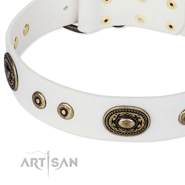 Genuine leather dog collar made of high quality material with embellishments