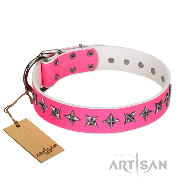Strong full grain natural leather dog collar with exquisite studs