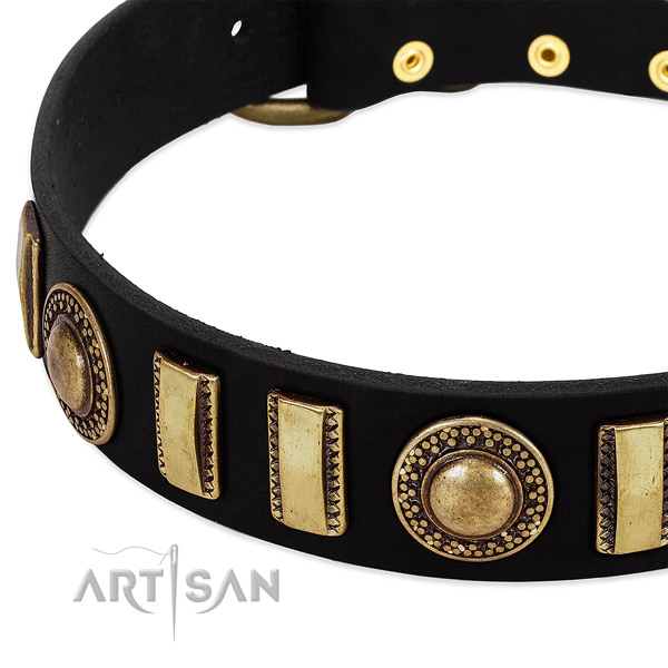Top notch full grain leather dog collar with rust-proof D-ring