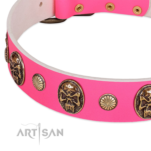 Rust-proof buckle on full grain natural leather dog collar for your pet