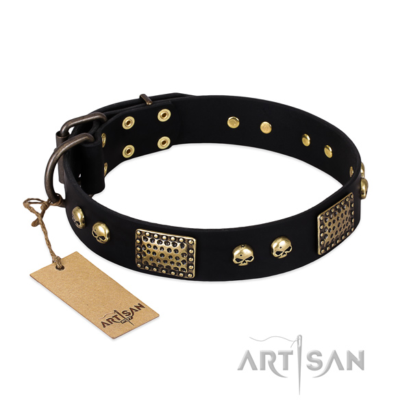 Easy adjustable full grain natural leather dog collar for walking your canine
