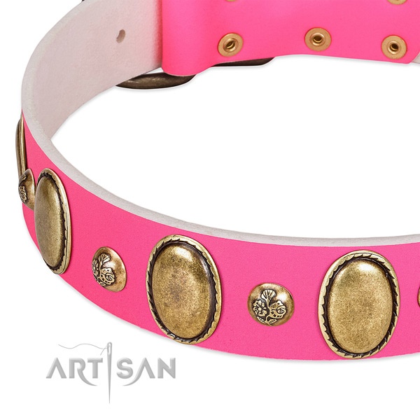 Stylish walking reliable full grain genuine leather dog collar