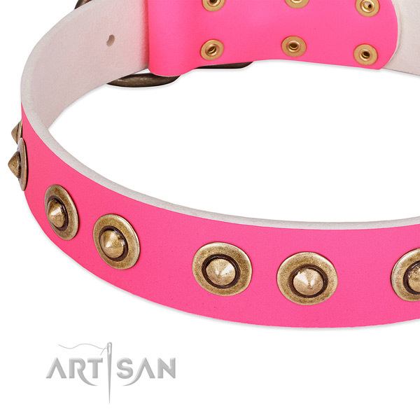 Rust-proof embellishments on full grain genuine leather dog collar for your canine