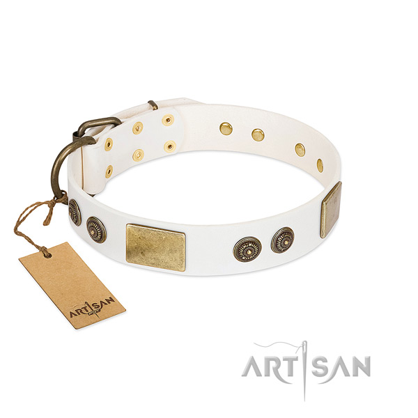 Easy to adjust full grain natural leather dog collar for comfy wearing