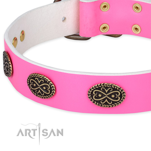Full grain leather dog collar with decorations for daily use