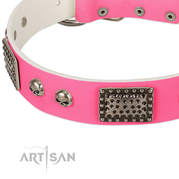 Durable buckle on full grain leather dog collar for your dog