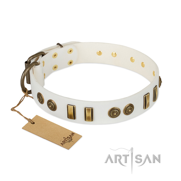 Durable buckle on full grain leather dog collar for your dog