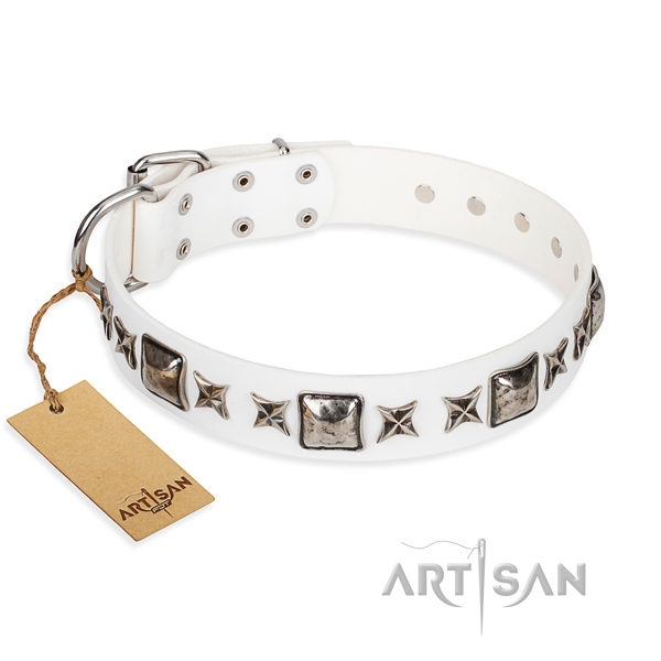 Full grain genuine leather dog collar made of best quality material with rust-proof buckle