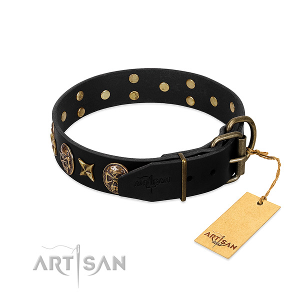 Rust resistant traditional buckle on full grain leather dog collar for your four-legged friend