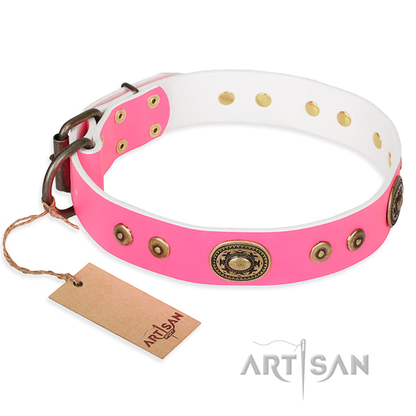 Full grain leather dog collar made of flexible material with strong hardware