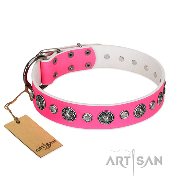 Soft full grain leather dog collar with corrosion resistant D-ring