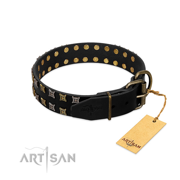 Quality genuine leather dog collar handcrafted for your dog