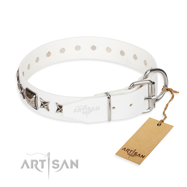 High quality adorned dog collar of full grain natural leather