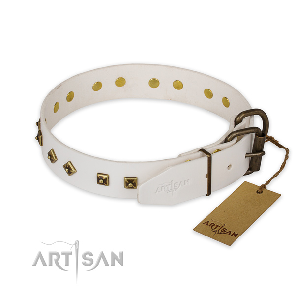 Corrosion proof hardware on full grain genuine leather collar for everyday walking your pet