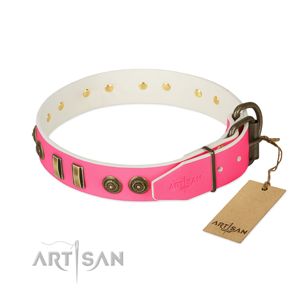 Durable fittings on full grain natural leather dog collar for your doggie