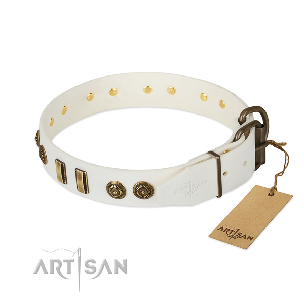 Rust-proof fittings on full grain natural leather dog collar for your dog