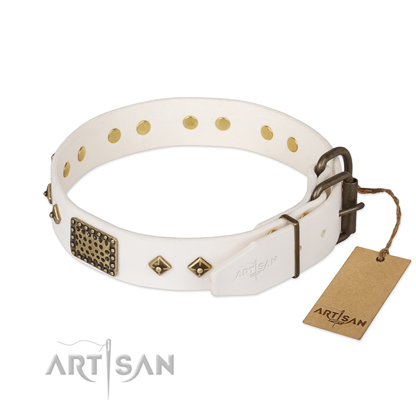 Full grain natural leather dog collar with rust-proof buckle and studs