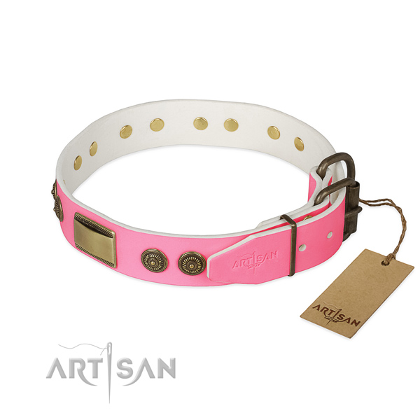 Rust-proof embellishments on handy use dog collar