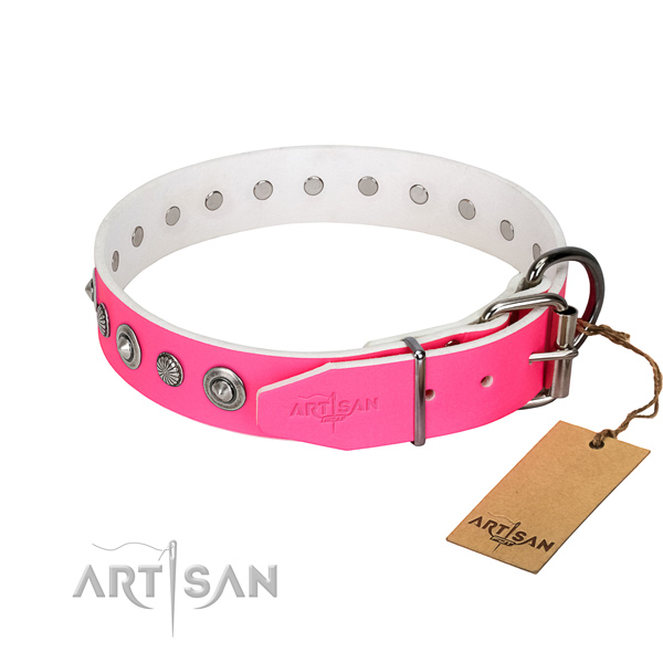 Strong full grain leather dog collar with inimitable decorations