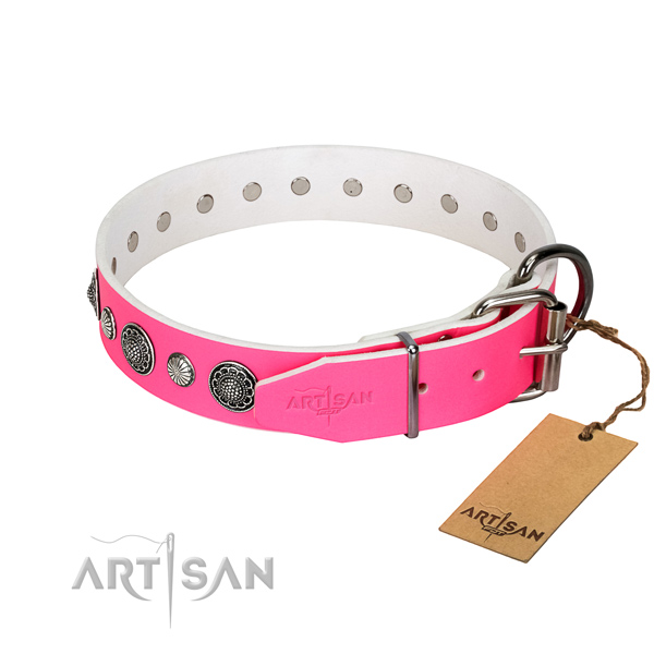 Strong leather dog collar with corrosion proof D-ring