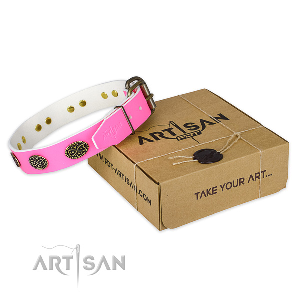 Durable hardware on dog collar for handy use