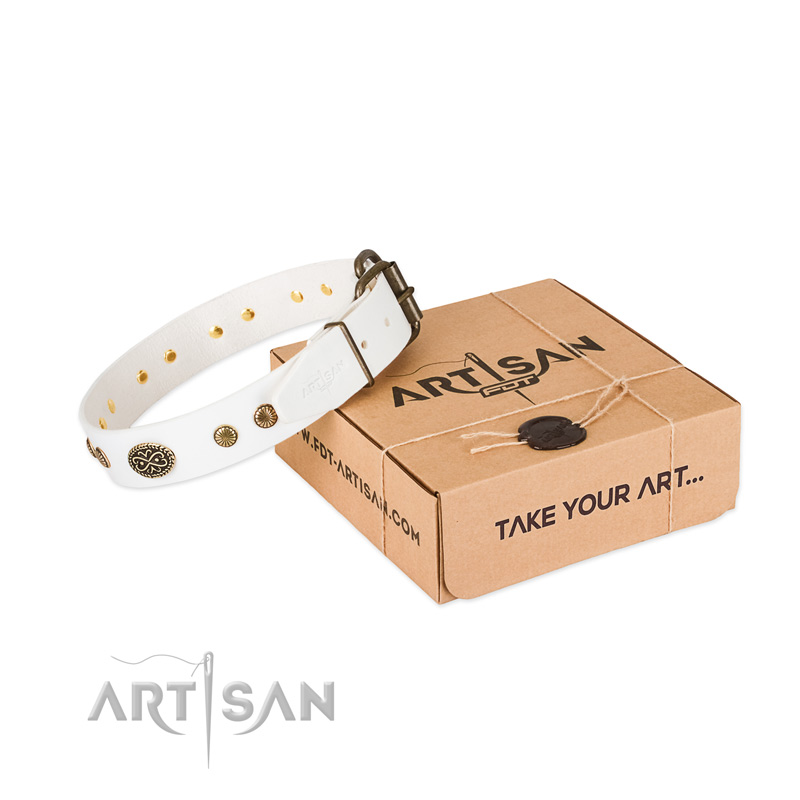 Rust-proof fittings on full grain leather dog collar for your doggie