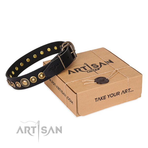 Soft full grain leather dog collar handmade for walking