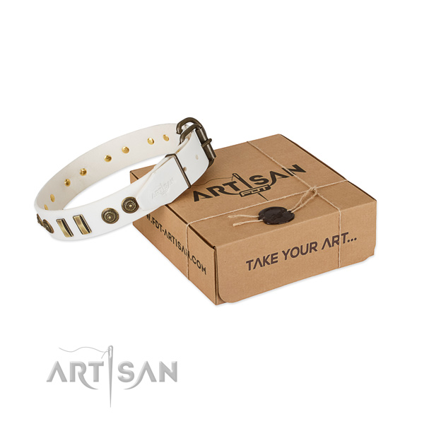 Strong buckle on leather dog collar for your dog