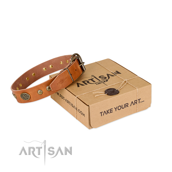 Rust resistant buckle on genuine leather dog collar for your pet