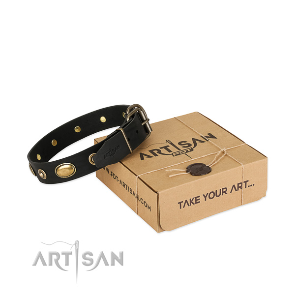 Corrosion proof embellishments on genuine leather dog collar for your pet