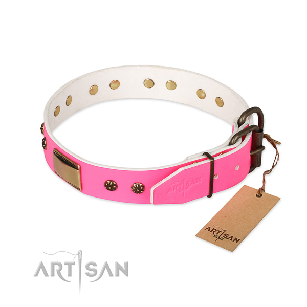 Durable decorations on natural genuine leather dog collar for your four-legged friend