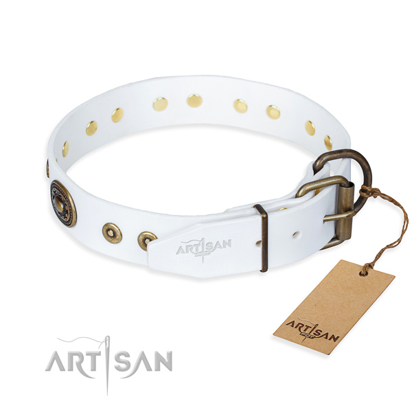 Full grain genuine leather dog collar made of top rate material with rust resistant decorations
