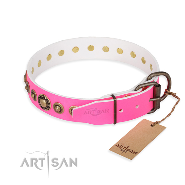 Reliable full grain natural leather dog collar created for fancy walking
