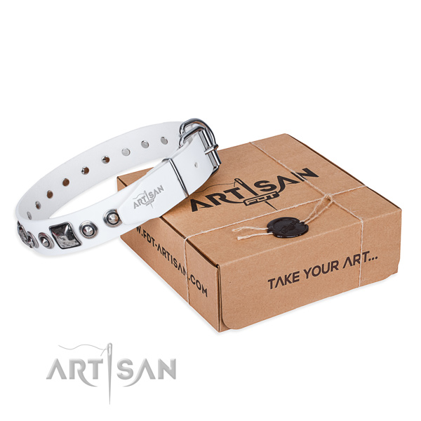 Soft genuine leather dog collar made for daily walking