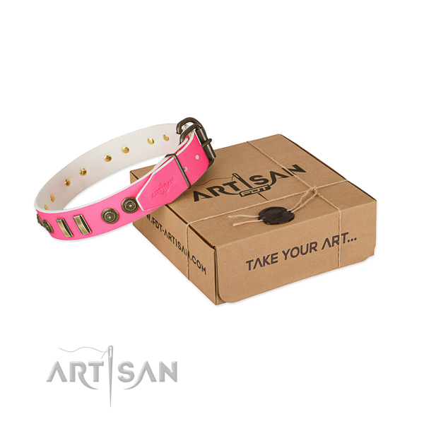 Rust resistant studs on genuine leather dog collar for your pet
