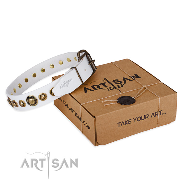 Top rate natural genuine leather dog collar crafted for stylish walking