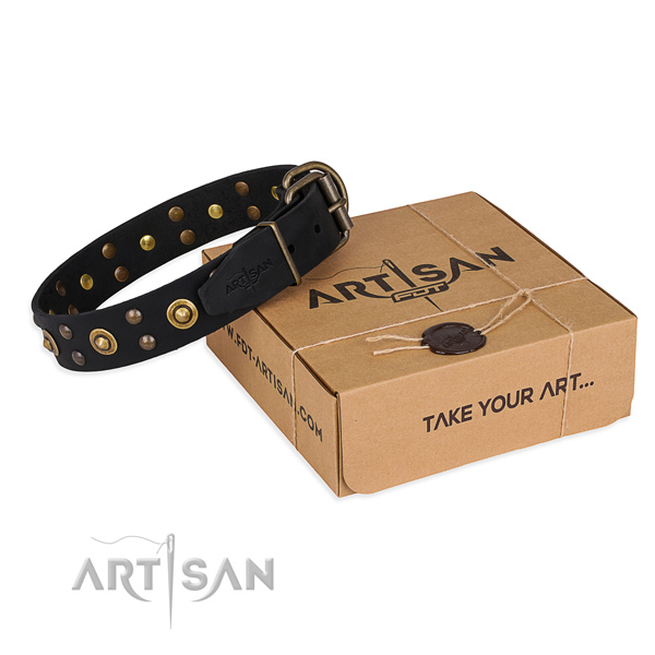 Corrosion resistant fittings on genuine leather collar for your handsome canine